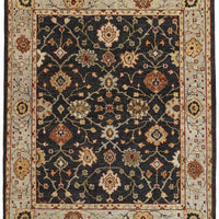 12' X 15' Black Gold And Gray Wool Floral Hand Knotted Stain Resistant Area Rug With Fringe