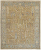 5' X 8' Gold Blue And Gray Wool Floral Hand Knotted Stain Resistant Area Rug With Fringe