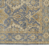 4' X 6' Blue Gold And Tan Wool Floral Hand Knotted Stain Resistant Area Rug With Fringe