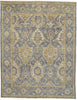 8' X 10' Blue Gold And Tan Wool Floral Hand Knotted Stain Resistant Area Rug With Fringe