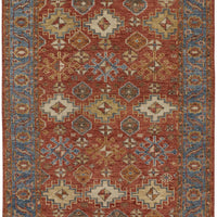 4' X 6' Red Blue And Orange Wool Floral Hand Knotted Stain Resistant Area Rug With Fringe