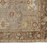 4' X 6' Gray Brown And Gold Wool Floral Hand Knotted Stain Resistant Area Rug With Fringe