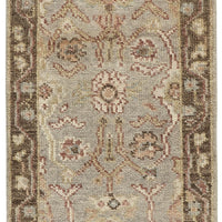 8' Gray Brown And Gold Wool Floral Hand Knotted Stain Resistant Runner Rug With Fringe