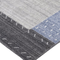 4' X 6' Gray Blue And Black Wool Hand Knotted Stain Resistant Area Rug