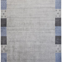 5' X 8' Gray Blue And Black Wool Hand Knotted Stain Resistant Area Rug