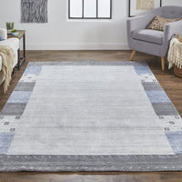 2' X 3' Gray Blue And Black Wool Hand Knotted Stain Resistant Area Rug