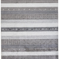 4' X 6' Gray Silver And Black Wool Striped Hand Knotted Stain Resistant Area Rug