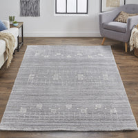 9' X 12' Gray And Ivory Wool Hand Knotted Stain Resistant Area Rug