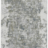 10' Green Gray And Ivory Abstract Distressed Stain Resistant Runner Rug