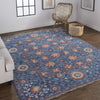 9' X 12' Blue And Red Wool Floral Hand Knotted Stain Resistant Area Rug