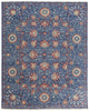 12' X 15' Blue And Red Wool Floral Hand Knotted Stain Resistant Area Rug