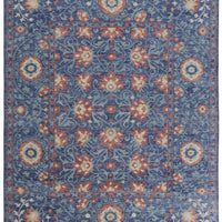 12' X 15' Blue And Red Wool Floral Hand Knotted Stain Resistant Area Rug