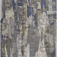 10' X 13' Blue Gray And Tan Abstract Power Loom Distressed Area Rug