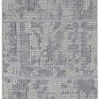 10' Gray And Ivory Abstract Hand Woven Runner Rug