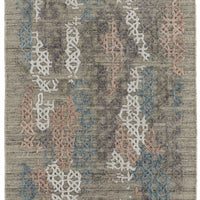 10' Pink Blue And Taupe Abstract Hand Woven Runner Rug