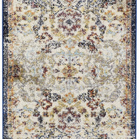 10' Ivory Gold And Blue Floral Stain Resistant Runner Rug