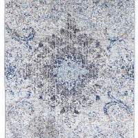 10' Ivory Taupe And Blue Floral Power Loom Distressed Stain Resistant Runner Rug