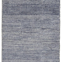 10' Blue And Gray Wool Striped Hand Knotted Runner Rug