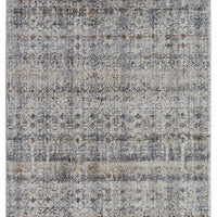 10' Tan Ivory And Blue Geometric Power Loom Distressed Runner Rug With Fringe