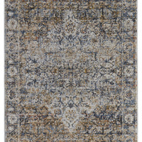 10' Tan Orange And Blue Floral Power Loom Distressed Runner Rug With Fringe