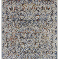 10' Tan Blue And Orange Floral Power Loom Distressed Runner Rug With Fringe