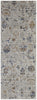 10' Ivory Orange And Blue Floral Power Loom Distressed Runner Rug With Fringe