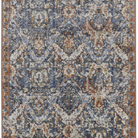 10' Blue Orange And Ivory Floral Power Loom Runner Rug With Fringe