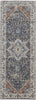 10' Ivory Blue And Red Floral Power Loom Runner Rug With Fringe