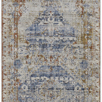 10' Ivory Orange And Blue Floral Power Loom Distressed Runner Rug With Fringe