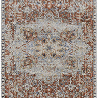 10' Orange Ivory And Blue Floral Power Loom Runner Rug With Fringe