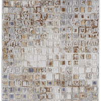 10' Tan Ivory And Blue Geometric Power Loom Distressed Runner Rug