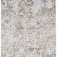 10' Tan Ivory And Blue Abstract Power Loom Distressed Runner Rug