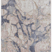 10' Tan And Blue Abstract Power Loom Distressed Runner Rug