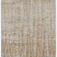 10' Tan Brown And Blue Abstract Power Loom Distressed Runner Rug