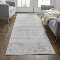 8' Taupe And Ivory Plaid Power Loom Distressed Stain Resistant Runner Rug