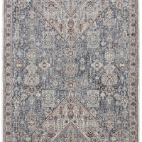 10' Blue And Ivory Floral Power Loom Stain Resistant Runner Rug