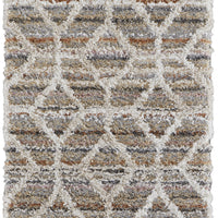 8' Tan Taupe And Ivory Geometric Power Loom Stain Resistant Runner Rug