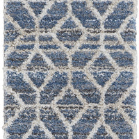 8' Blue And Ivory Geometric Power Loom Stain Resistant Runner Rug