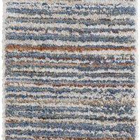 8' Ivory Blue And Orange Striped Power Loom Stain Resistant Runner Rug