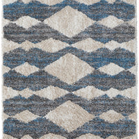 9' X 12' Ivory Gray And Blue Chevron Power Loom Stain Resistant Area Rug