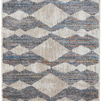 4' X 6' Tan Ivory And Blue Chevron Power Loom Stain Resistant Area Rug