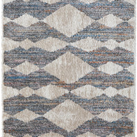 5' X 8' Tan Ivory And Blue Chevron Power Loom Stain Resistant Area Rug