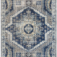 10' X 13' Blue And Ivory Abstract Power Loom Distressed Stain Resistant Area Rug