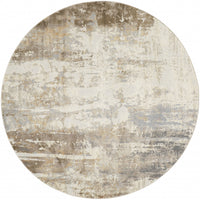 8' Tan Ivory And Gray Round Abstract Area Rug