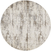 8' Ivory And Brown Round Abstract Area Rug