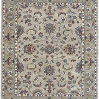 4' X 6' Ivory Taupe And Blue Wool Floral Tufted Handmade Stain Resistant Area Rug