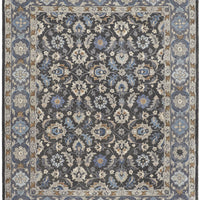 5' X 8' Taupe Blue And Ivory Wool Floral Tufted Handmade Stain Resistant Area Rug