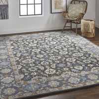 2' X 3' Taupe Blue And Ivory Wool Floral Tufted Handmade Stain Resistant Area Rug