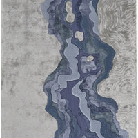 5' X 8' Ivor Gray And Blue Wool Abstract Tufted Handmade Area Rug