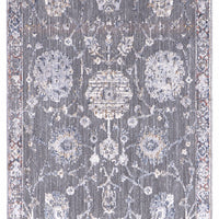 8' Gray Ivory And Red Floral Power Loom Runner Rug